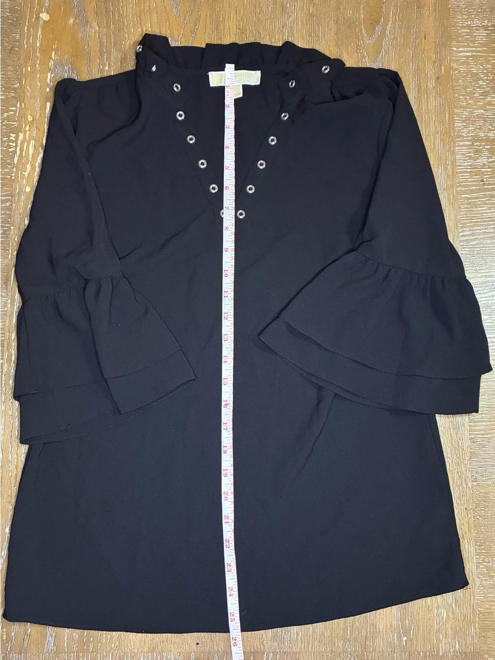 Michael Kors Black V-Neck Eyelet Tunic with Ruffle Sleeves